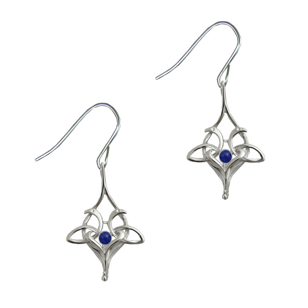 Sterling Silver Drop Dangle Celtic Knot Earrings With Lapis Lazuli